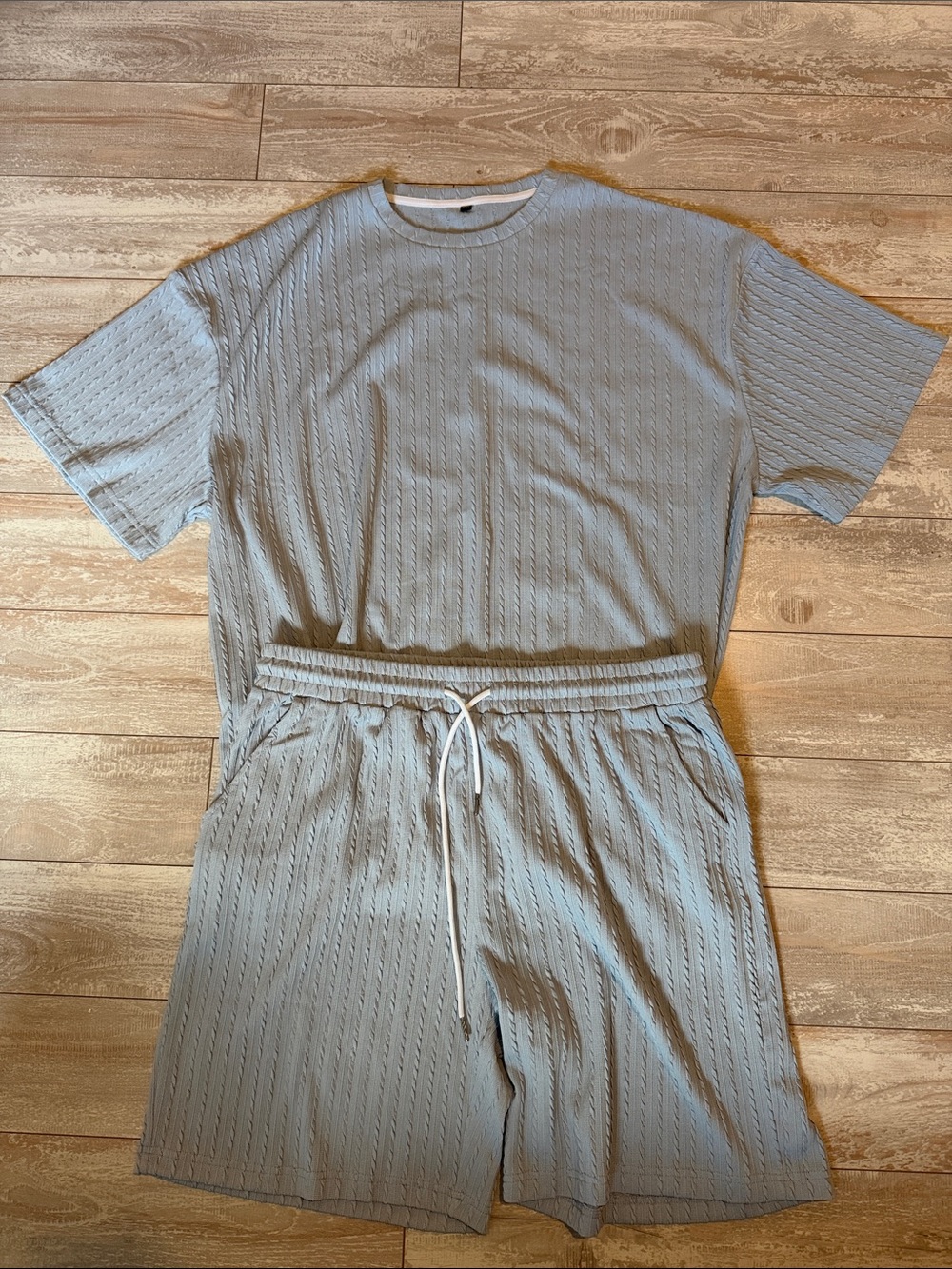 SHEIN Light Blue Knit-Texture Short Sleeve Tee